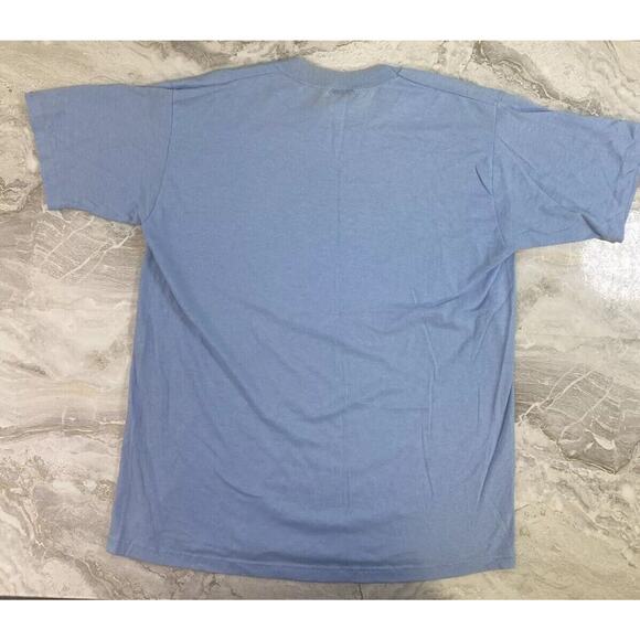 VTG Sz L 80s 90/ Bermuda Beach Single Stitch T-shirt Blue Minimalist - Picture 6 of 6